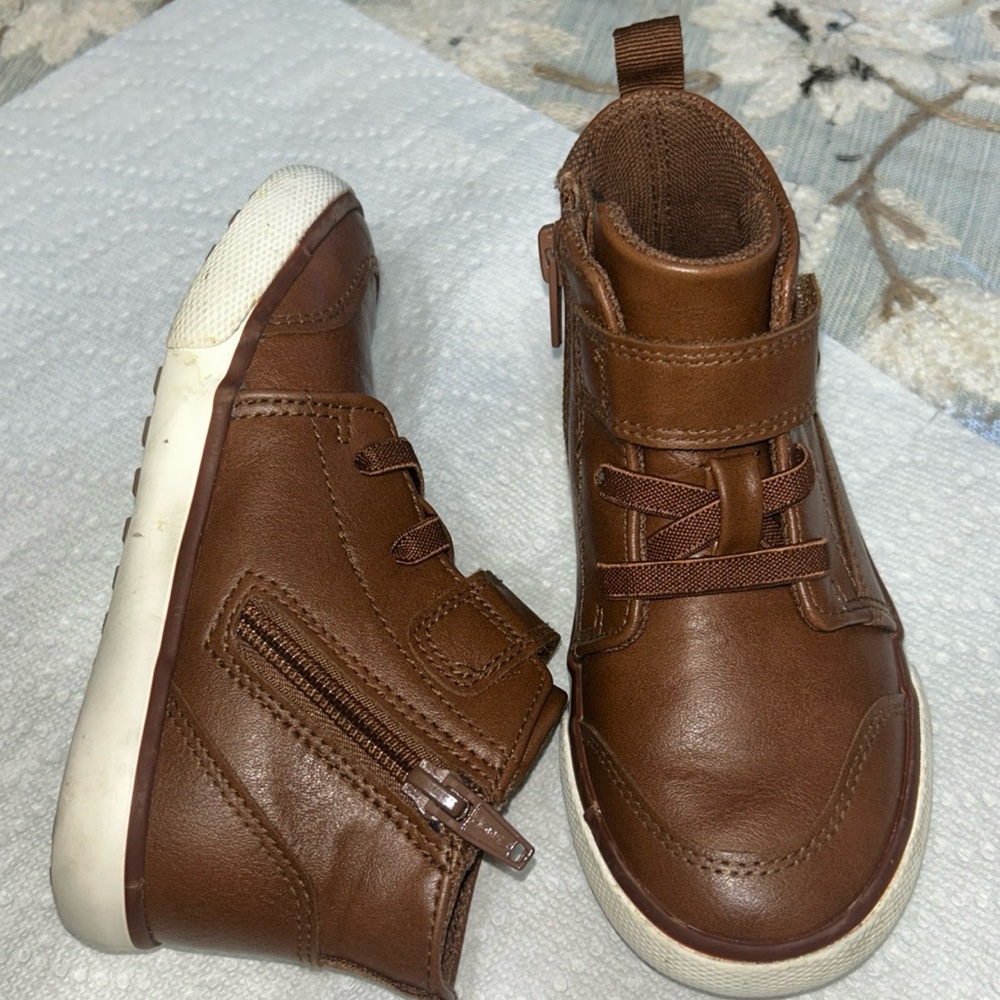 Kids Brown Leather Boots with Zipper